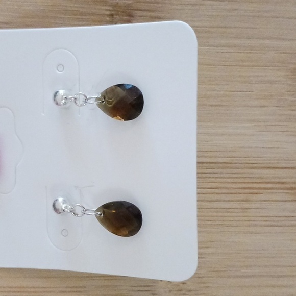 Silver Tone Topaz Faceted Tear Drop Post Earrings - Picture 2 of 6